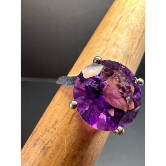 Vintage Samuel Aaron amethyst solitaire sterling silver ring size 7 - Picture 7 of 16
